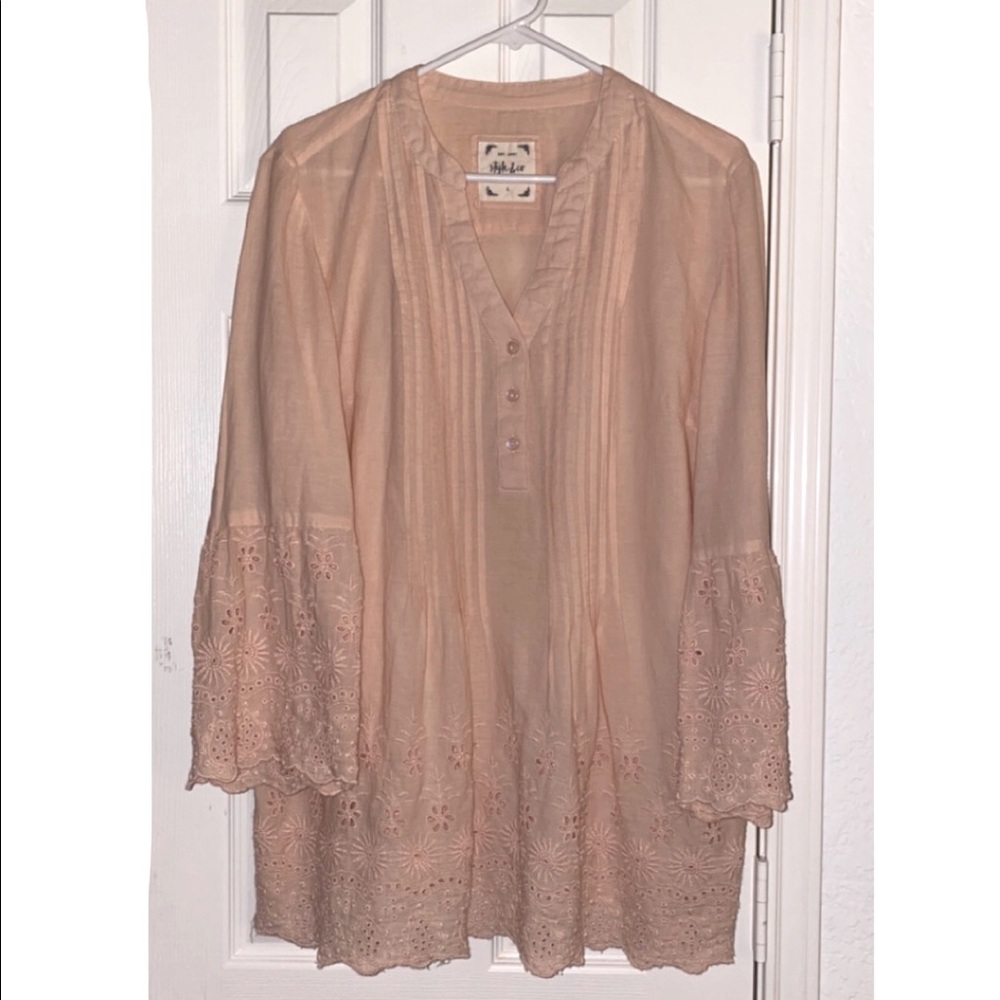 Button Down Pink Eyelet Detail Tunic